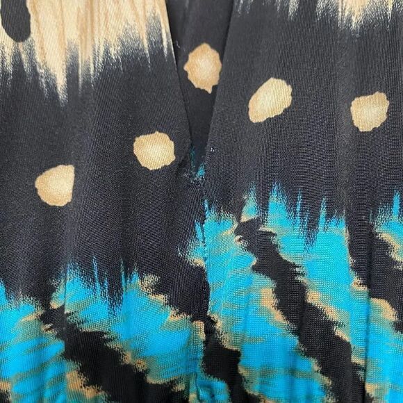 Peacock Stretchy V Neck Floor Length Maxi Dress Blue and Yellow Medium - Picture 5 of 5